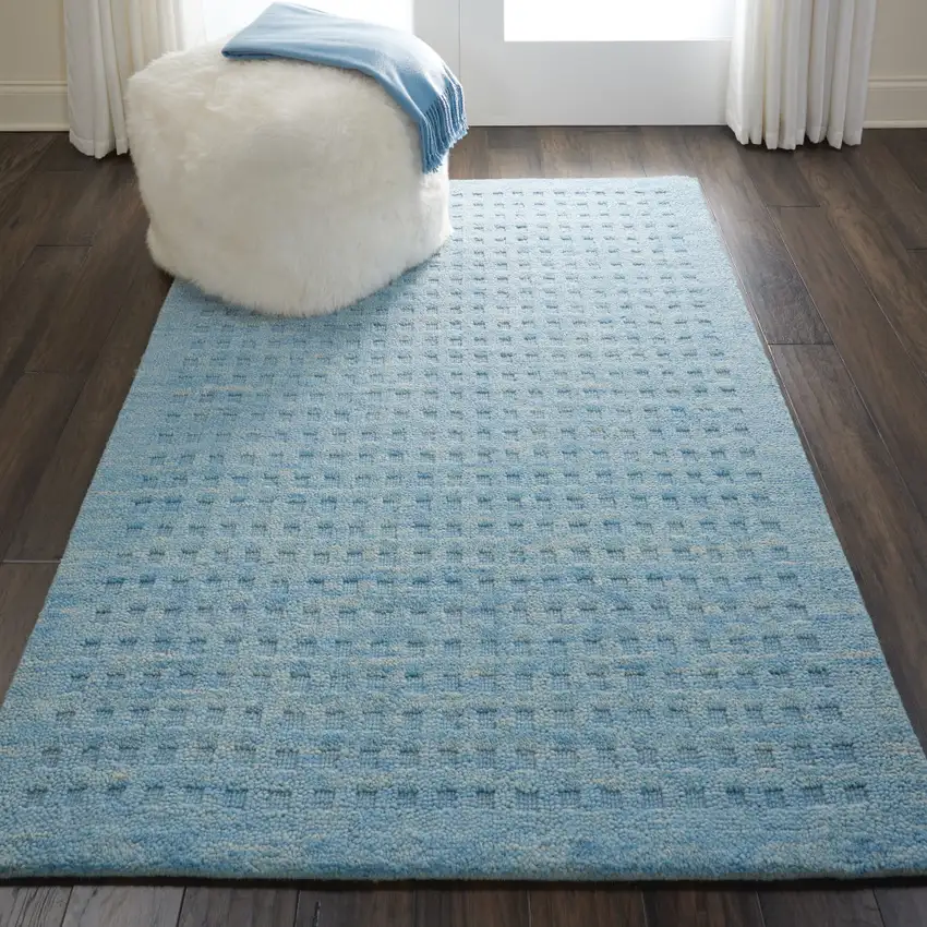 Blue Wool Shag Handmade Area Rug Photo 4