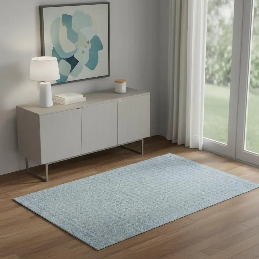 Blue Wool Shag Handmade Area Rug Photo 1