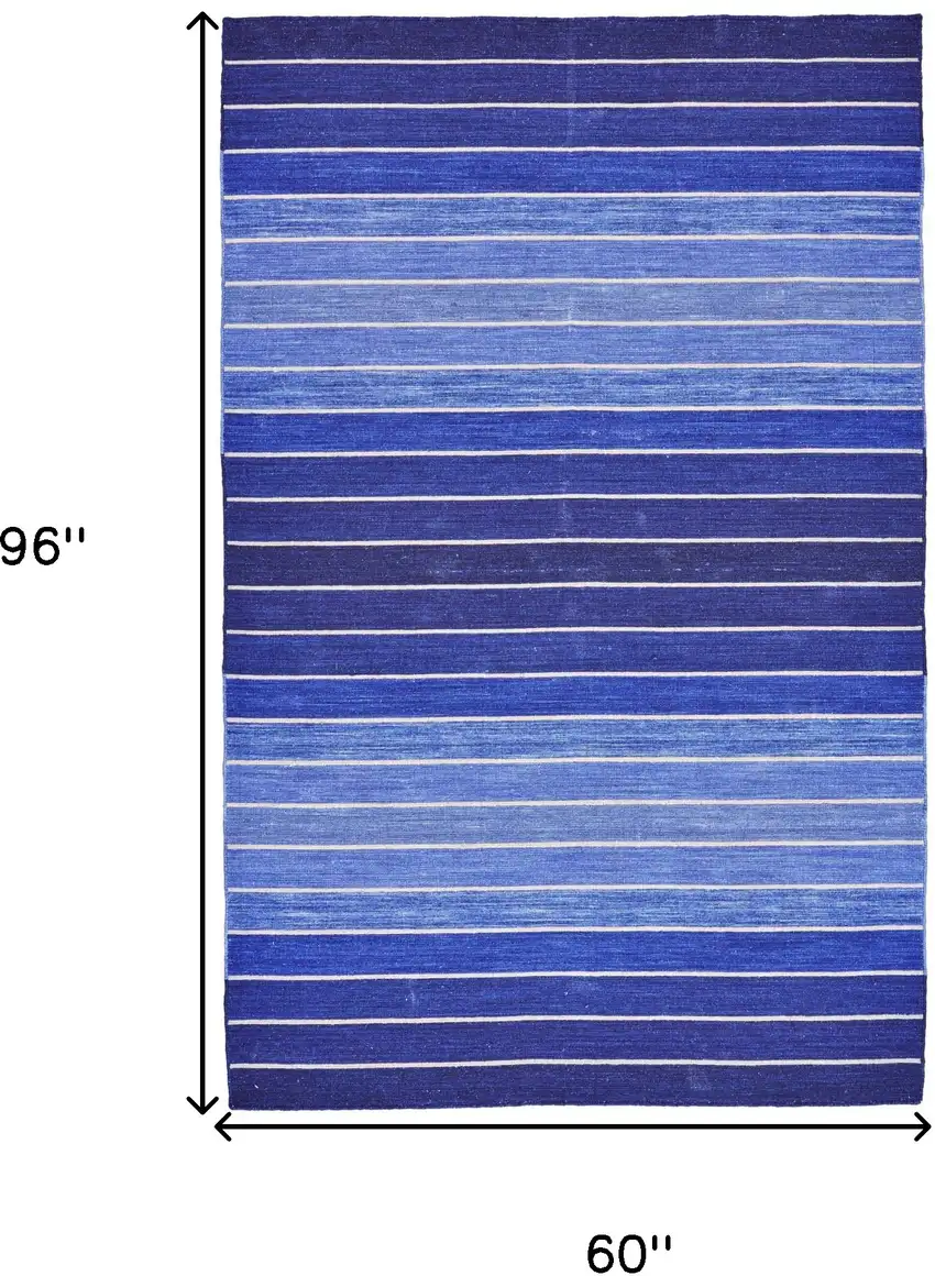 Blue Wool Striped Hand Woven Area Rug Photo 3
