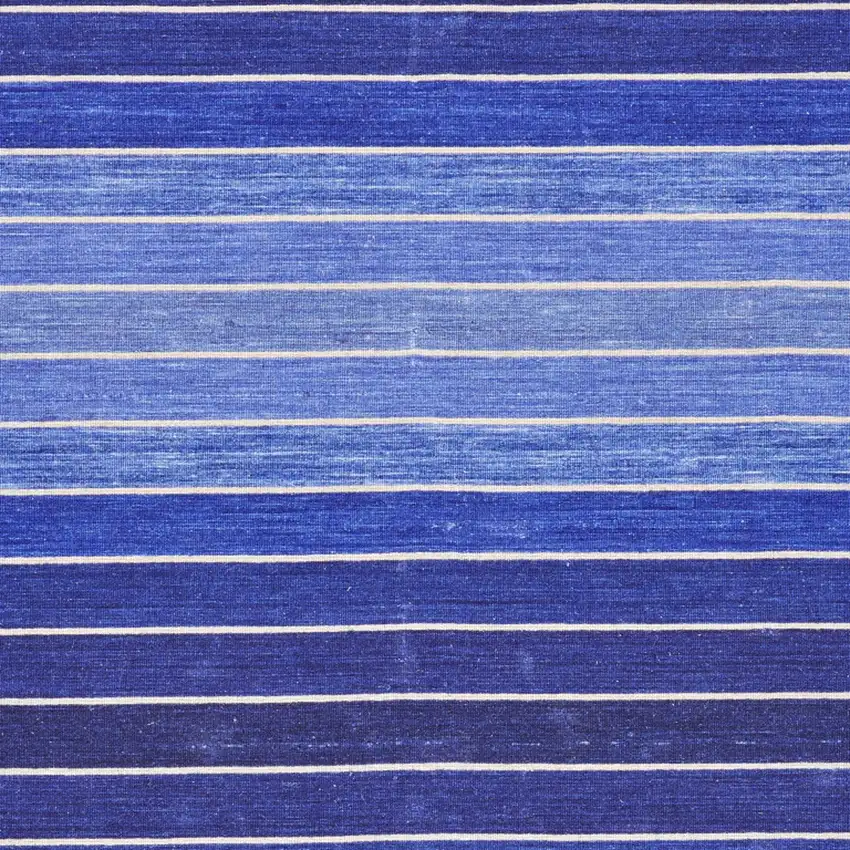Blue Wool Striped Hand Woven Area Rug Photo 7