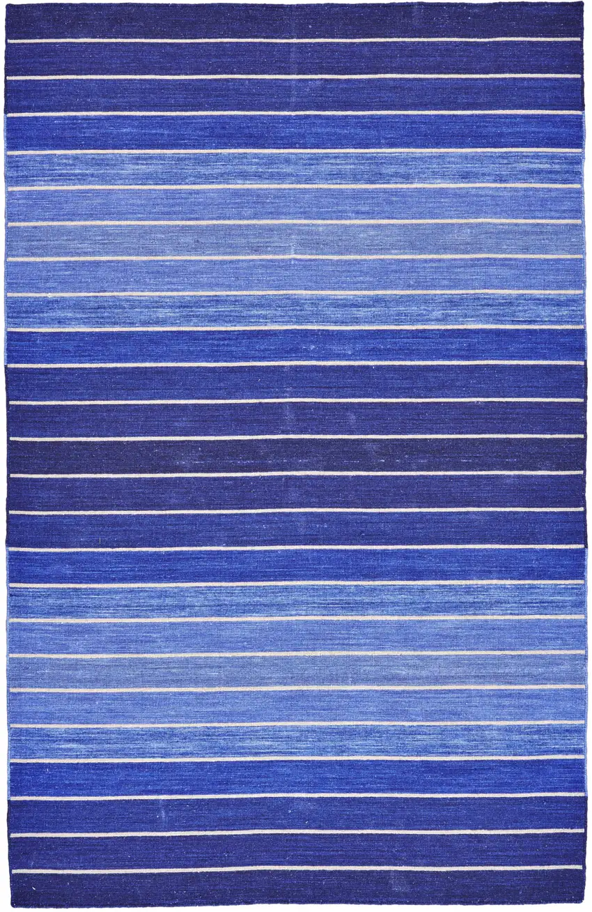Blue Wool Striped Hand Woven Area Rug Photo 2