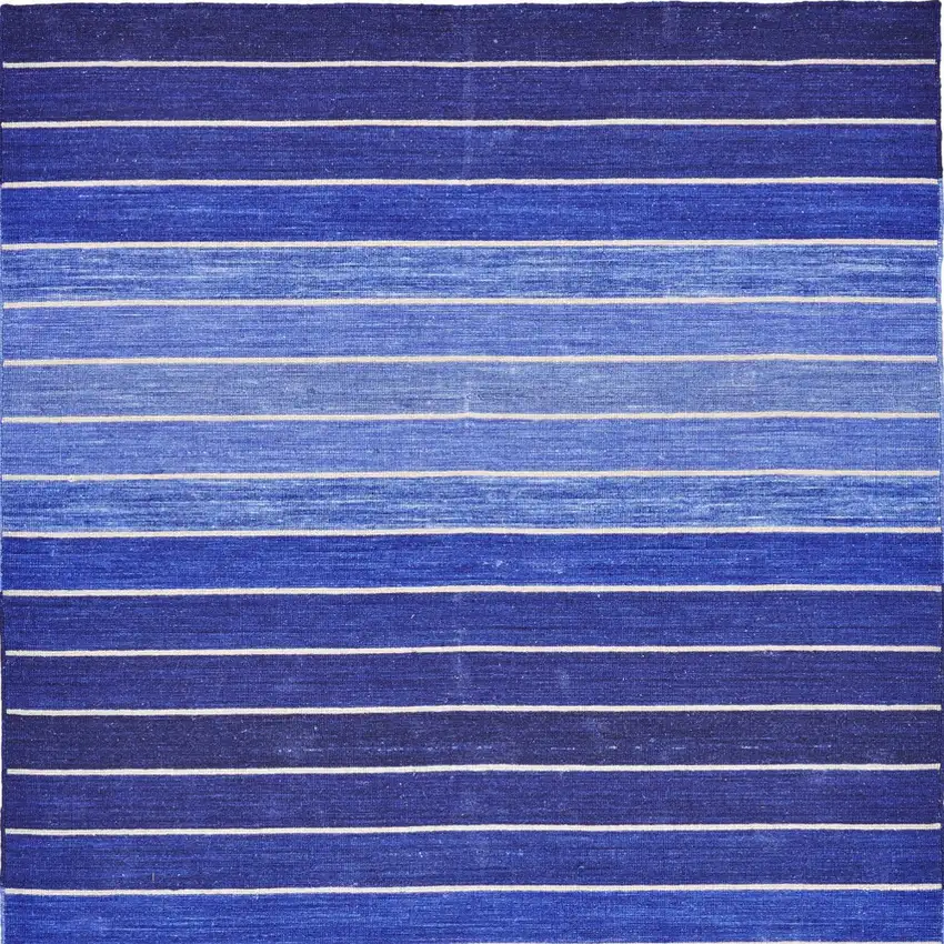 Blue Wool Striped Hand Woven Area Rug Photo 5