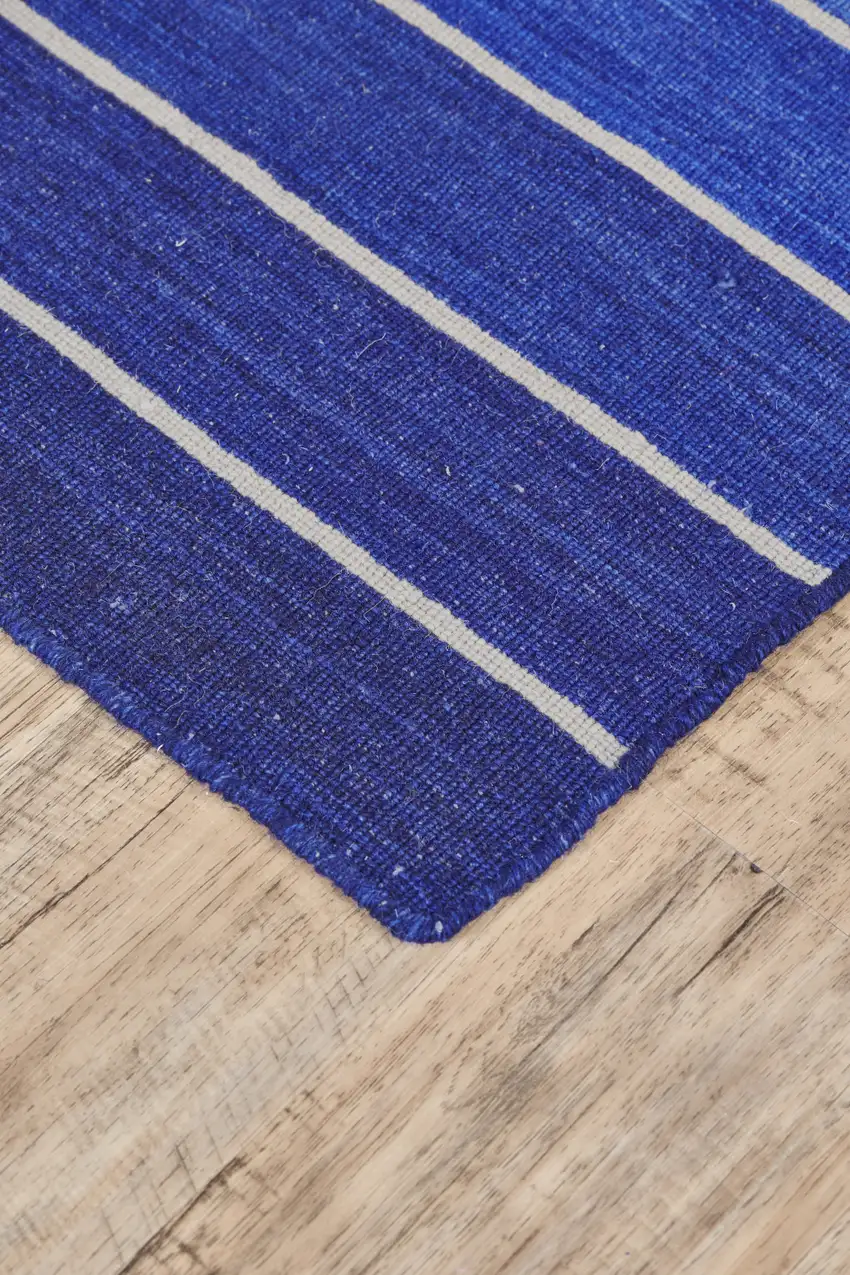 Blue Wool Striped Hand Woven Area Rug Photo 4