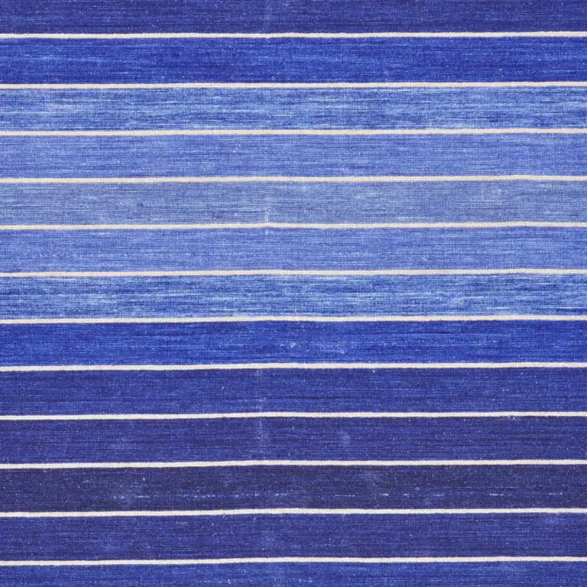 Blue Wool Striped Hand Woven Area Rug Photo 8