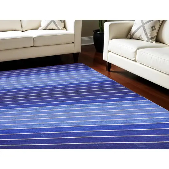 Blue Wool Striped Hand Woven Area Rug Photo 1