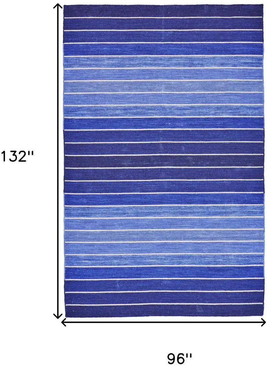 Blue Wool Striped Hand Woven Area Rug Photo 3