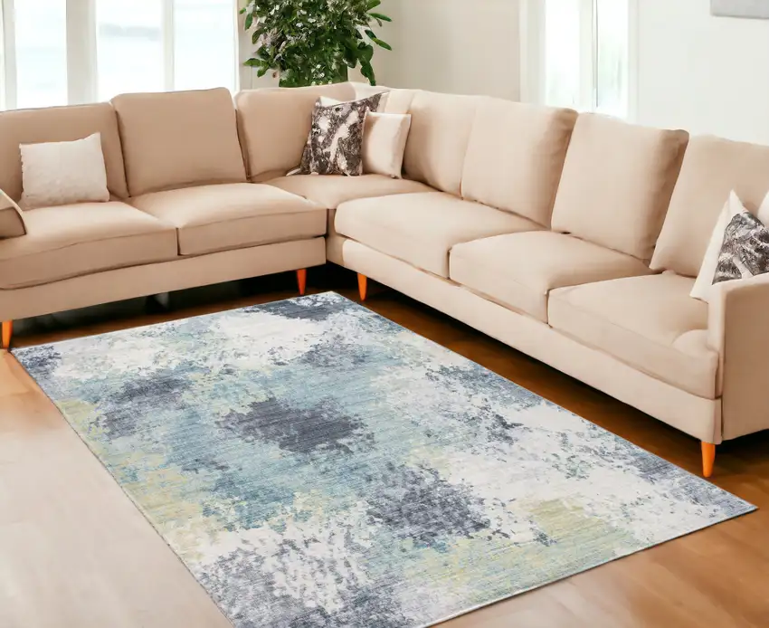 Blue And Ivory Abstract Dhurrie Area Rug Photo 1