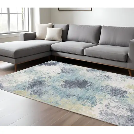 Blue and Ivory Abstract Area Rug Photo 2