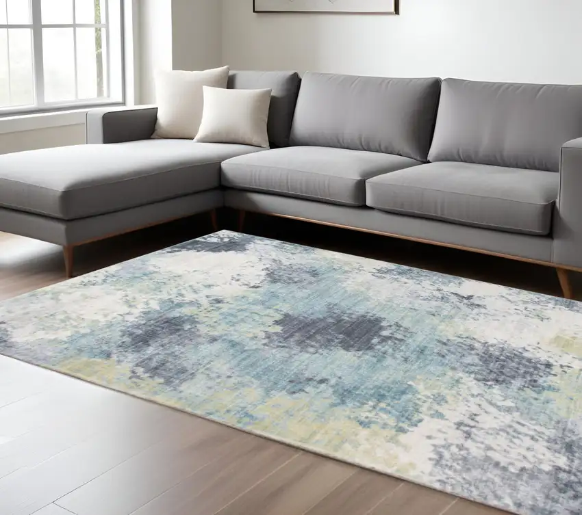 Blue and Ivory Abstract Area Rug Photo 2