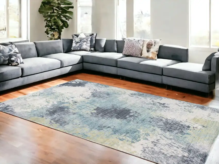 Blue And Ivory Abstract Dhurrie Area Rug Photo 1