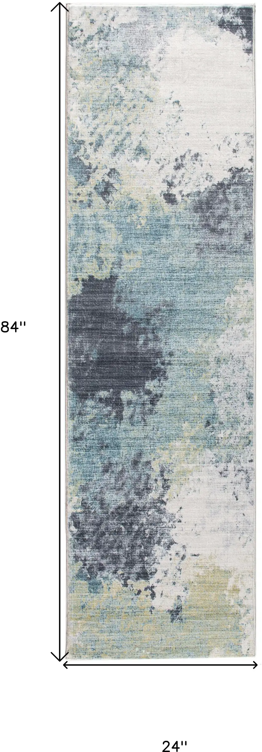 Blue and Ivory Abstract Runner Rug Photo 3