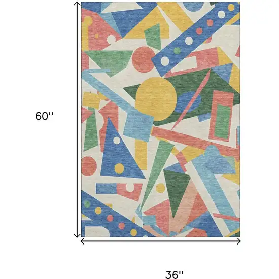 Blue Yellow And Coral Geometric Washable Area Rug With UV Protection Photo 9