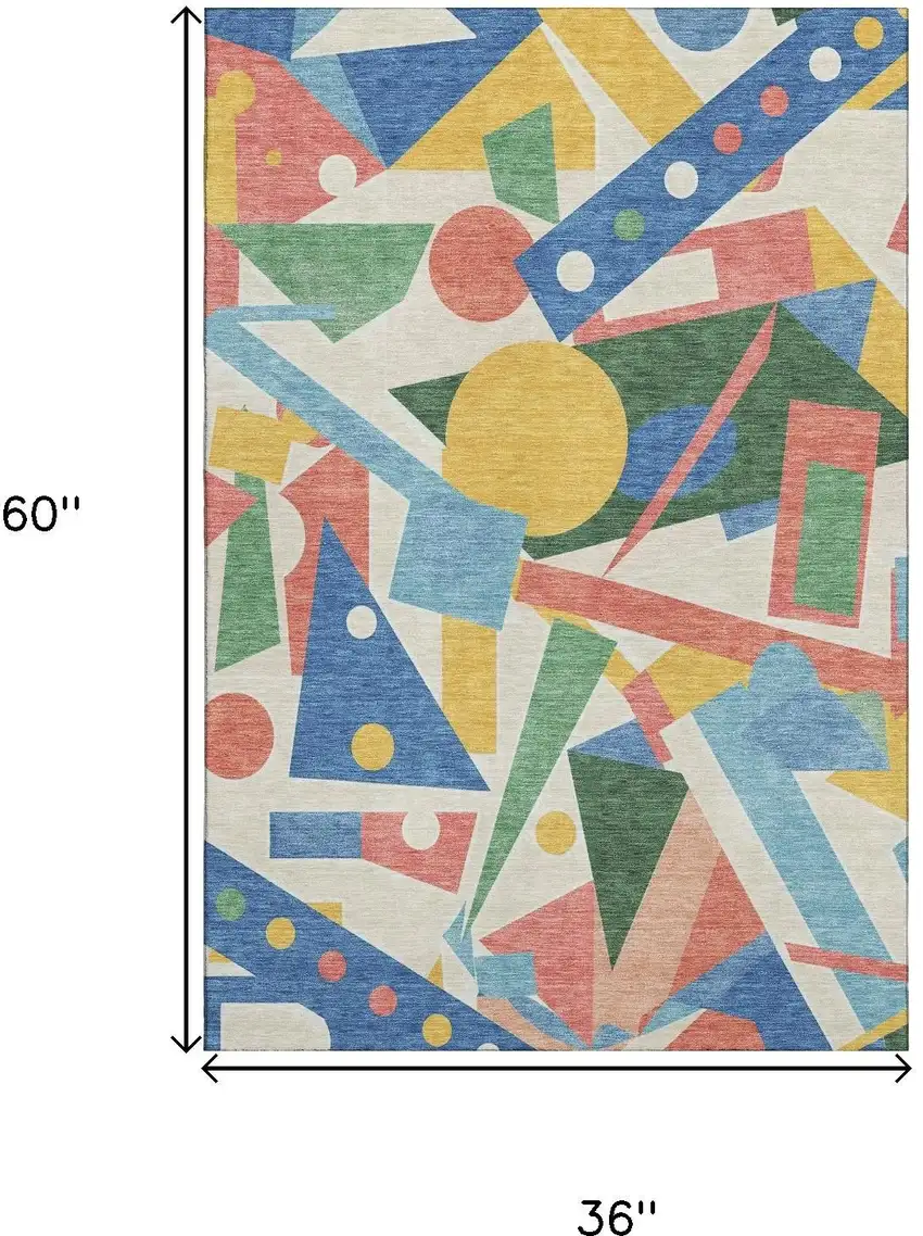 Blue Yellow And Coral Geometric Washable Area Rug With UV Protection Photo 9