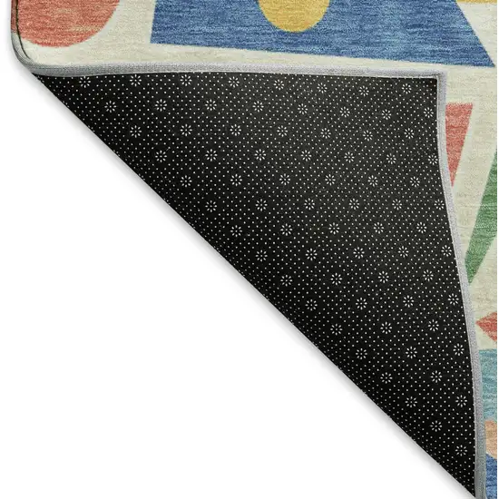 Blue Yellow And Coral Geometric Washable Area Rug With UV Protection Photo 6