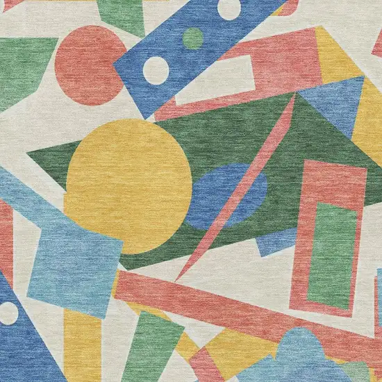 Blue Yellow And Coral Geometric Washable Area Rug With UV Protection Photo 2