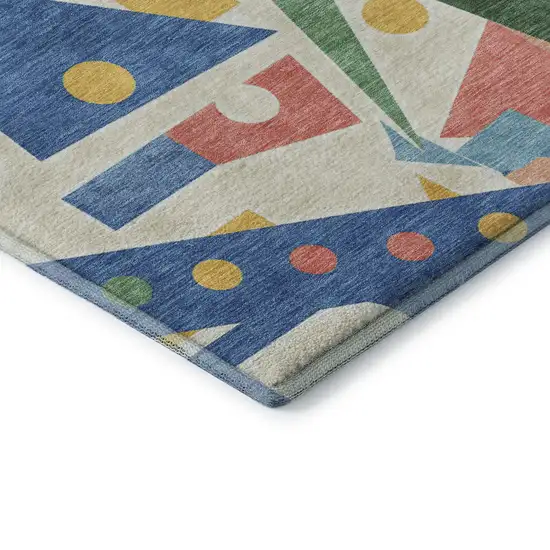 Blue Yellow And Coral Geometric Washable Area Rug With UV Protection Photo 7