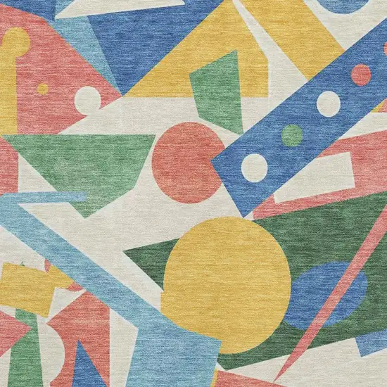Blue Yellow And Coral Geometric Washable Area Rug With UV Protection Photo 2