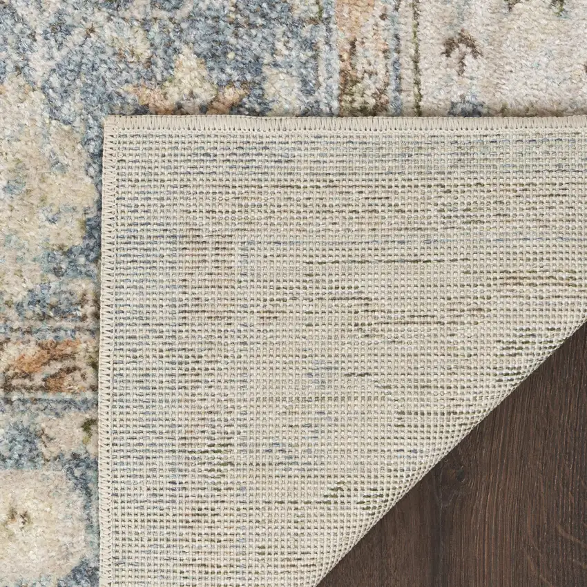 Blue Yellow And Cream Floral Medallion Distressed Washable Area Rug Photo 7