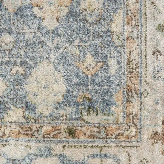 Blue Yellow And Cream Floral Medallion Distressed Washable Area Rug Photo 2