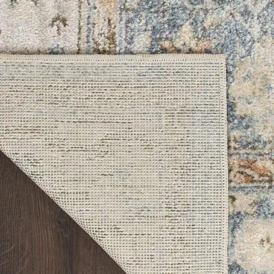 Blue Yellow And Cream Floral Medallion Distressed Washable Area Rug Photo 9