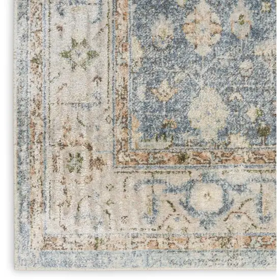 Blue Yellow And Cream Floral Medallion Distressed Washable Area Rug Photo 9