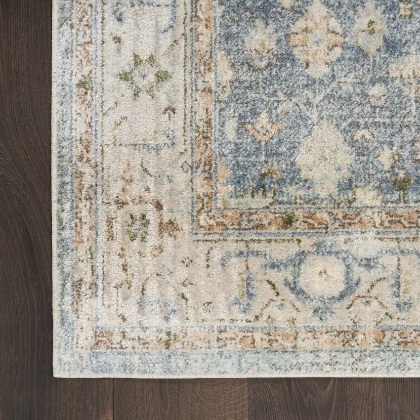 Blue Yellow And Cream Oriental Distressed Area Rug Photo 6