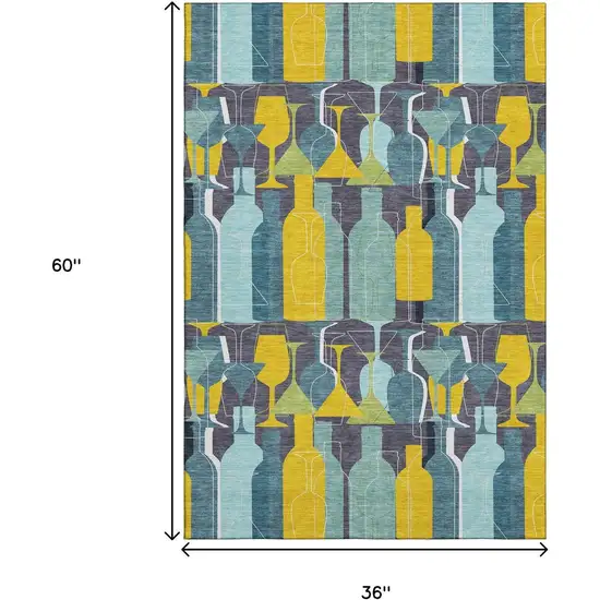 Blue Yellow And Green Geometric Washable Area Rug With UV Protection Photo 3