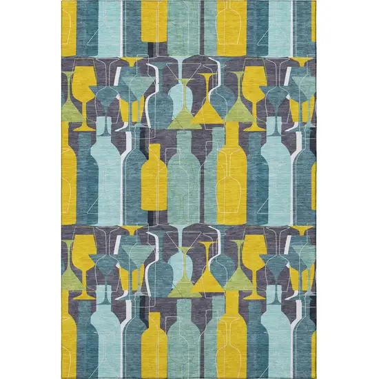 Blue Yellow And Green Geometric Washable Area Rug With UV Protection Photo 4