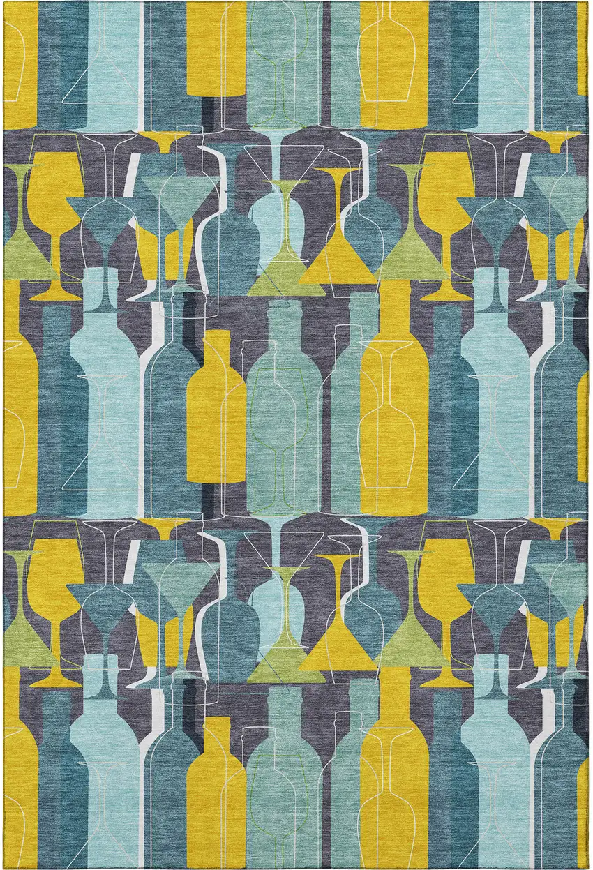 Blue Yellow And Green Geometric Washable Area Rug With UV Protection Photo 4