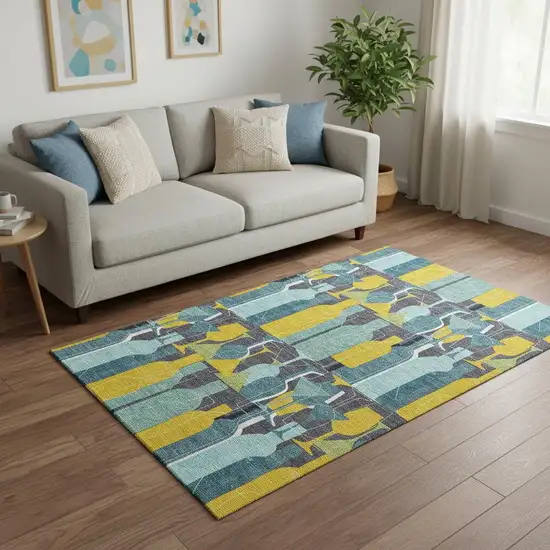Blue Yellow And Green Geometric Washable Area Rug With UV Protection Photo 1
