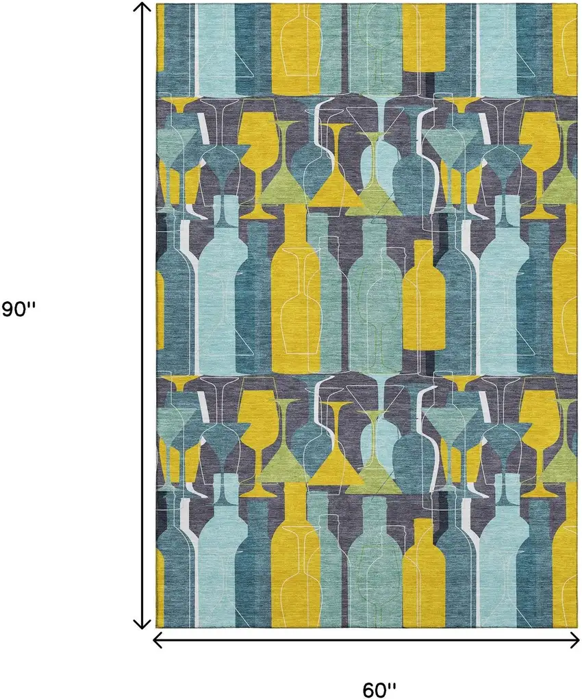 Blue Yellow And Green Geometric Washable Area Rug With UV Protection Photo 3