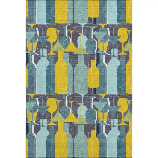 Blue Yellow And Green Geometric Washable Area Rug With UV Protection Photo 2