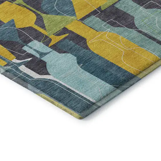 Blue Yellow And Green Geometric Washable Area Rug With UV Protection Photo 7