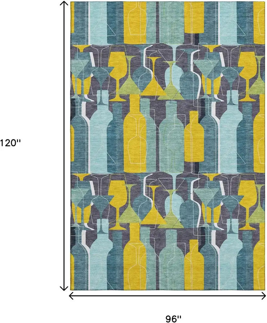 Blue Yellow And Green Geometric Washable Area Rug With UV Protection Photo 3