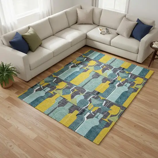 Blue Yellow And Green Geometric Washable Area Rug With UV Protection Photo 1