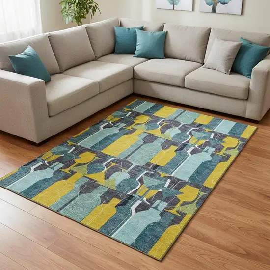Blue Yellow And Green Geometric Washable Area Rug With UV Protection Photo 1