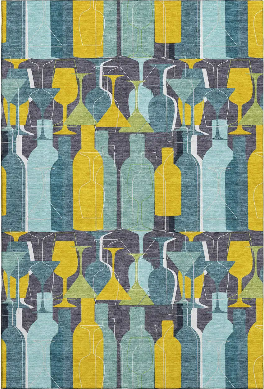 Blue Yellow And Green Geometric Washable Area Rug With UV Protection Photo 2