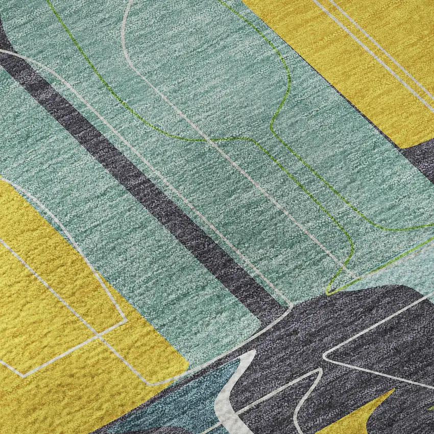 Blue Yellow And Green Geometric Washable Area Rug With UV Protection Photo 9