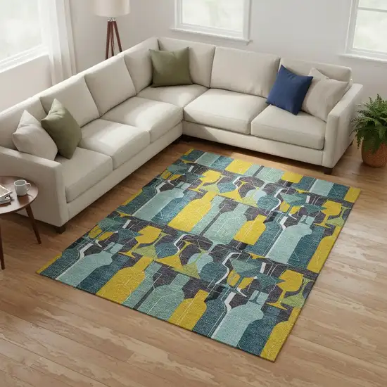 Blue Yellow And Green Geometric Washable Area Rug With UV Protection Photo 1