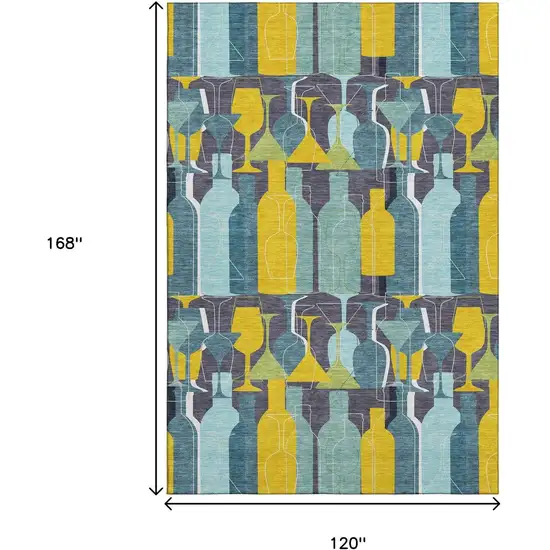 Blue Yellow And Green Geometric Washable Area Rug With UV Protection Photo 3
