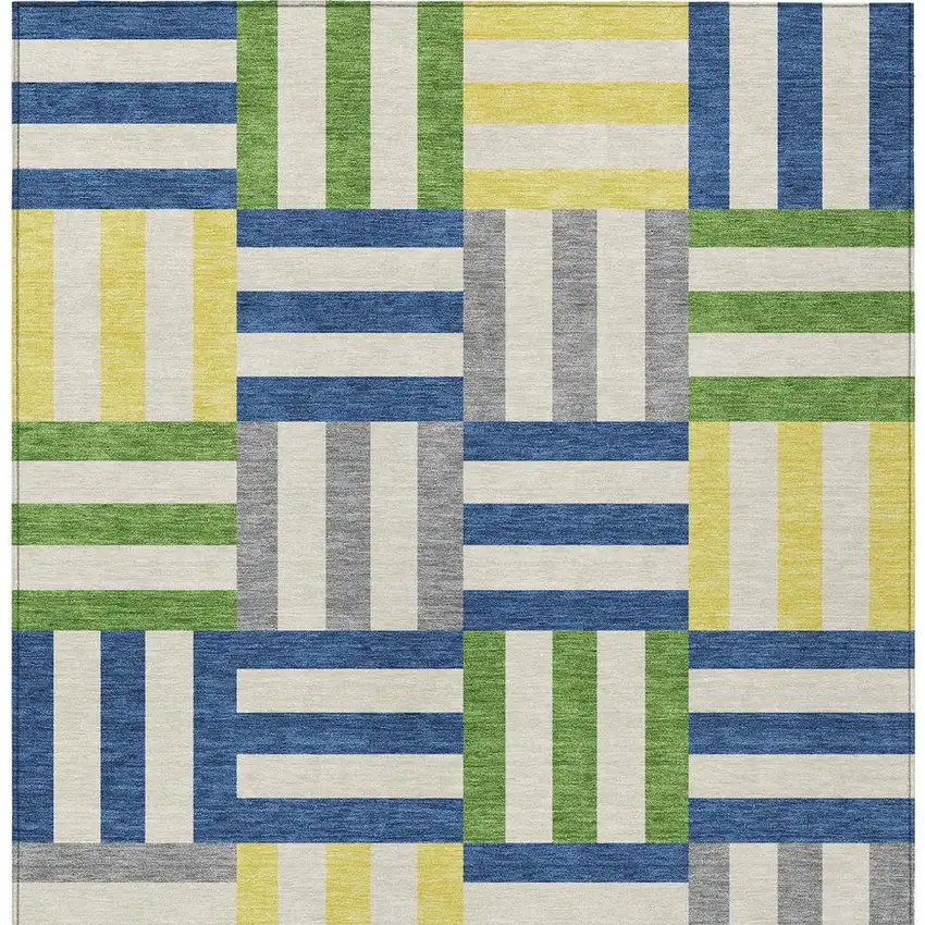 Blue Yellow And Green Geometric Washable Indoor Outdoor Area Rug Photo 6