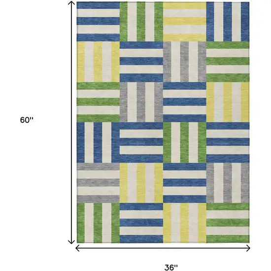 Blue Yellow And Green Geometric Washable Indoor Outdoor Area Rug Photo 3
