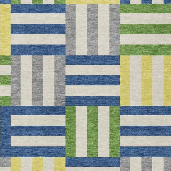 Blue Yellow And Green Geometric Washable Indoor Outdoor Area Rug Photo 7