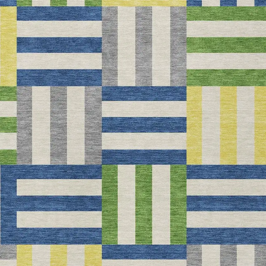 Blue Yellow And Green Geometric Washable Indoor Outdoor Area Rug Photo 7
