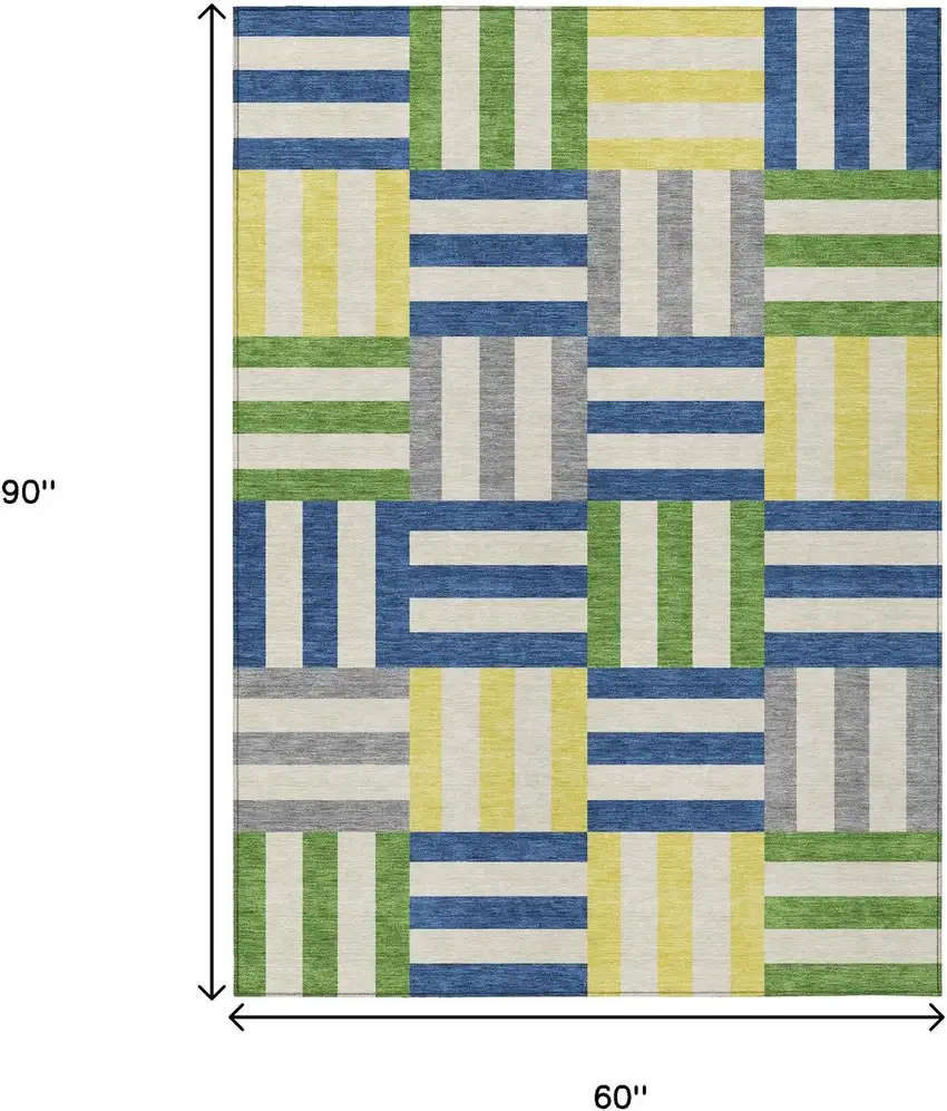 Blue Yellow And Green Geometric Washable Indoor Outdoor Area Rug Photo 3