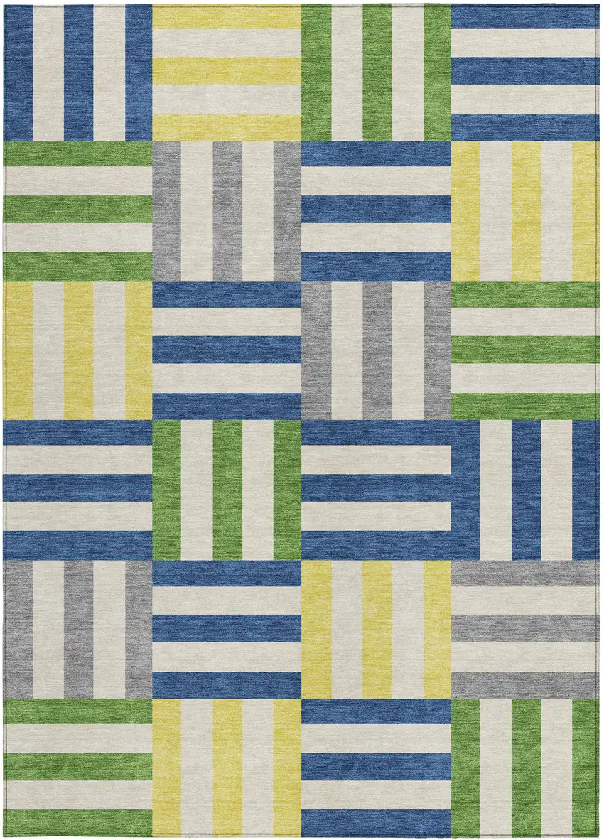 Blue Yellow And Green Geometric Washable Indoor Outdoor Area Rug Photo 4