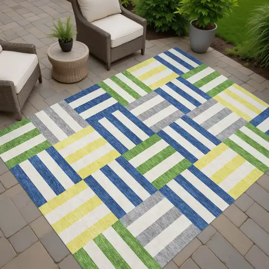 Blue Yellow And Green Geometric Washable Indoor Outdoor Area Rug Photo 6