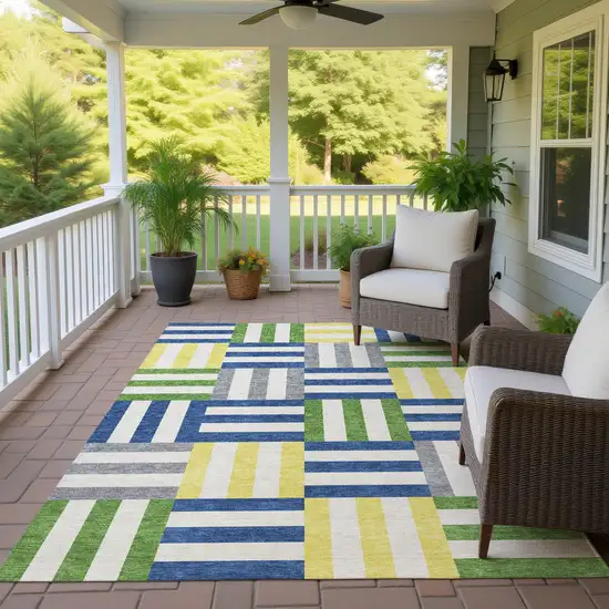 Blue Yellow And Green Geometric Washable Indoor Outdoor Area Rug Photo 9