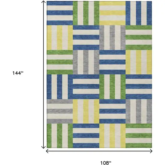 Blue Yellow And Green Geometric Washable Indoor Outdoor Area Rug Photo 3