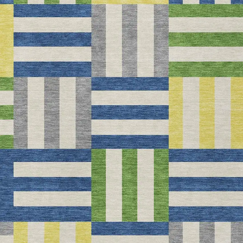 Blue Yellow And Green Geometric Washable Indoor Outdoor Area Rug Photo 7